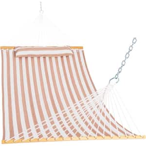 12 ft. Quilted Fabric Hammock with Pillow, Double 2 Person Hammock (Beige White)