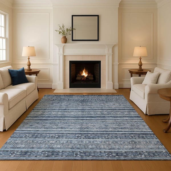 Mayfield Premium Machine Washable Abstract AMF1653 Blue 8 ft. x 10 ft. Area Rug