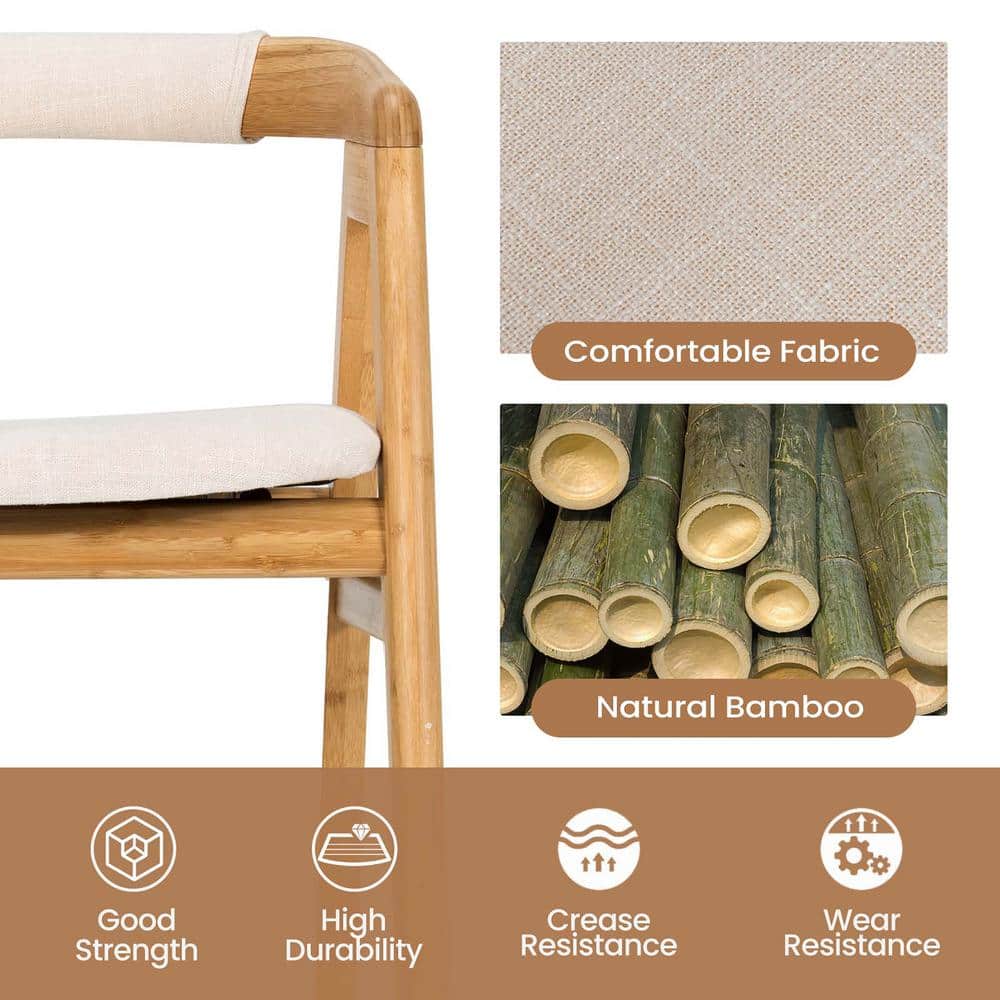 Beige Bamboo Upholstered Low Slat Accent Chair