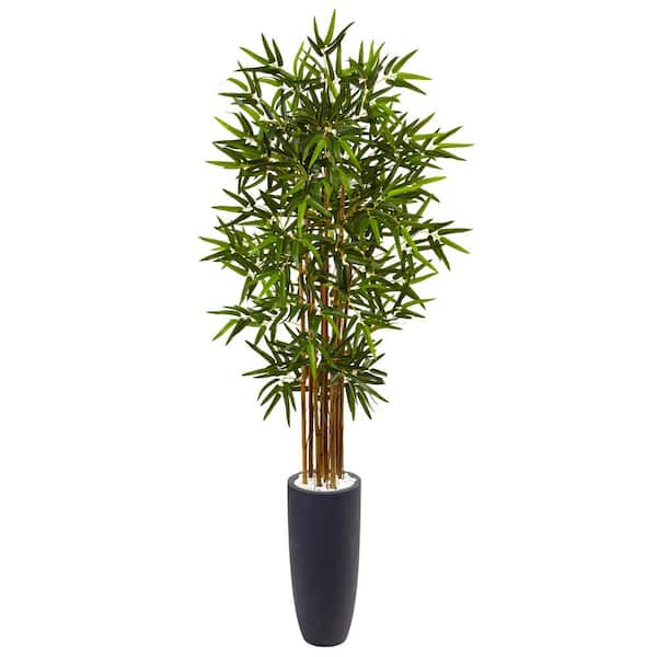 Nearly Natural Indoor Bamboo Artificial Tree in Gray Cylinder Planter ...