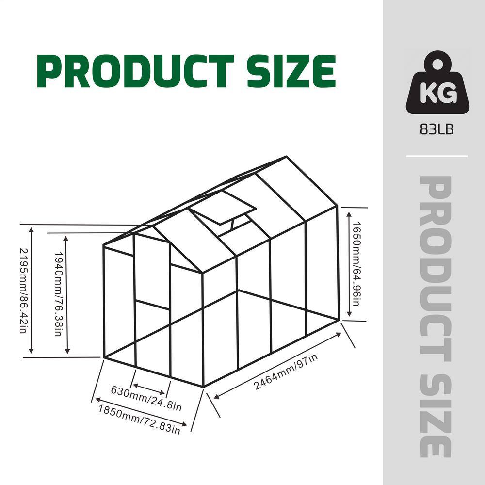 6' x 8' Green Aluminum Walk-In Polycarbonate Greenhouse