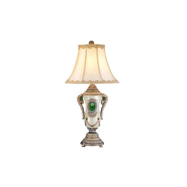 OK LIGHTING 31.5 in. Pearl White with Jade Table Lamp