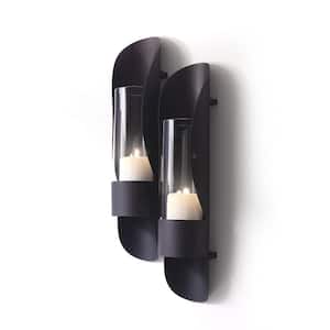 Modern Black Metal Candle Sconces with Glass (19 in. x 4 in.)