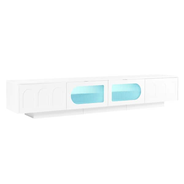 Unbranded White MDF TV Stand Functional Media Console Entertainment Center Fits TV's up to 95 in. with Glass Doors and LED Light