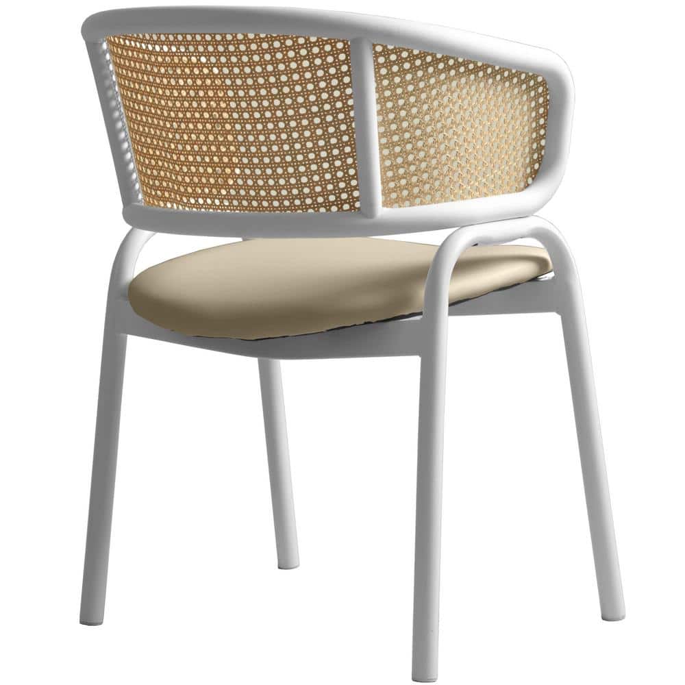 Taupe Leather Upholstered Arm Chair with White Metal Frame