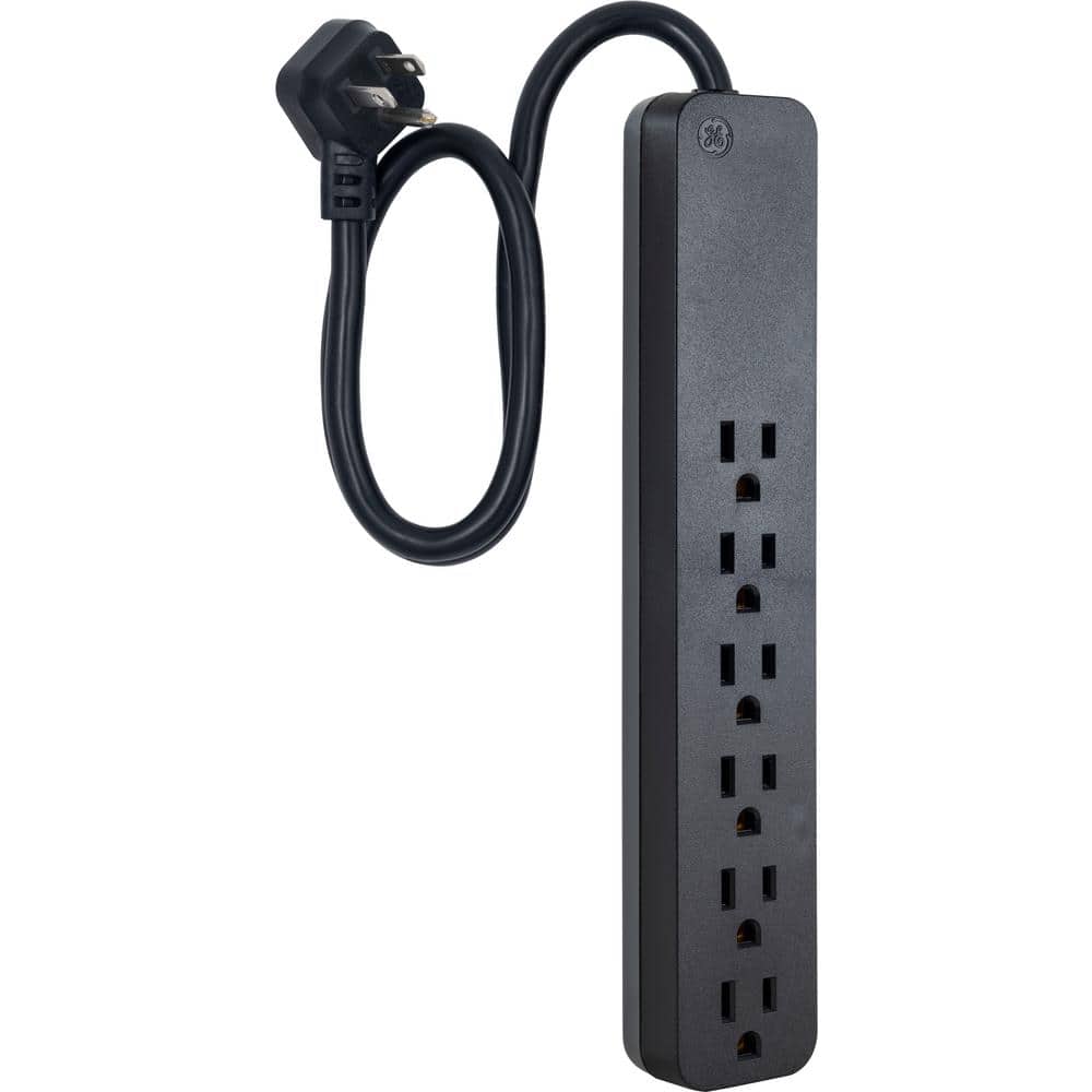 Black 6-Outlet Surge Protector with 2' PVC Cord