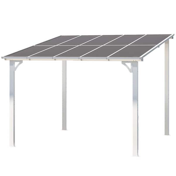 12 ft. x 12 ft. Wall Mounted Outdoor Gazebo with Lean to Gazebo Awnings, Aluminum Frame in White