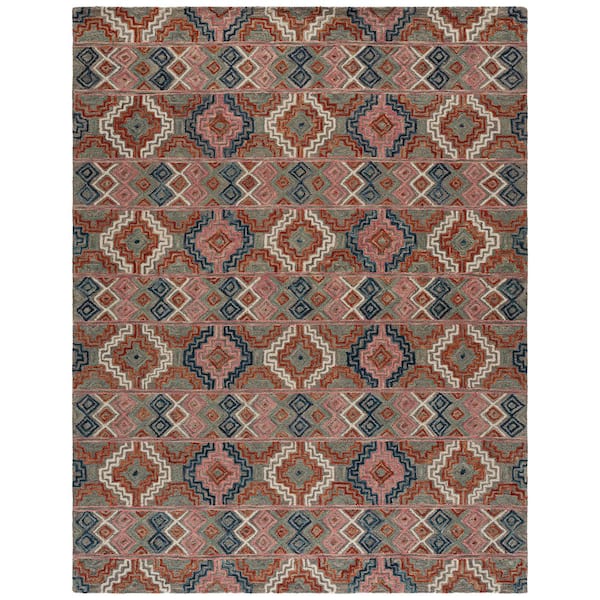 Aspen 9 ft. x 12 ft. Orange/Fuchsia Geometric Diamond Area Rug