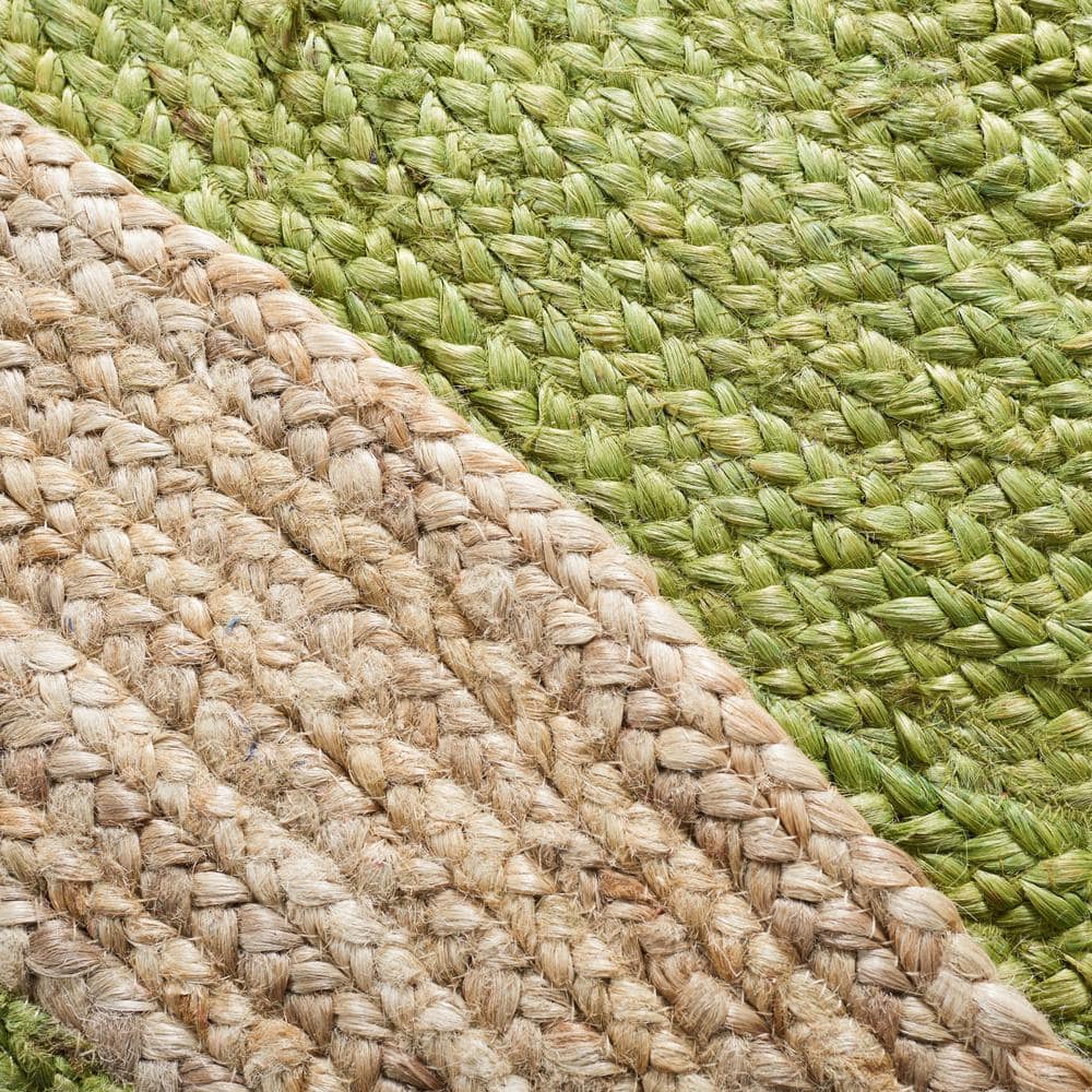 Green and Natural Oval Braided Jute Area Rug 3' x 5'