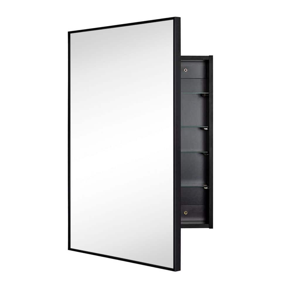 24 in. W x 30 in. H Rectangular Recessed or Surface Mount Square Cornered Framed Medicine Cabinet with Mirror in Black price history on PriceWatchPro
