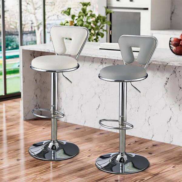 SIMPLE RELAX 34 Grey, Mid-Back, Chrome Metal Bar Stool with