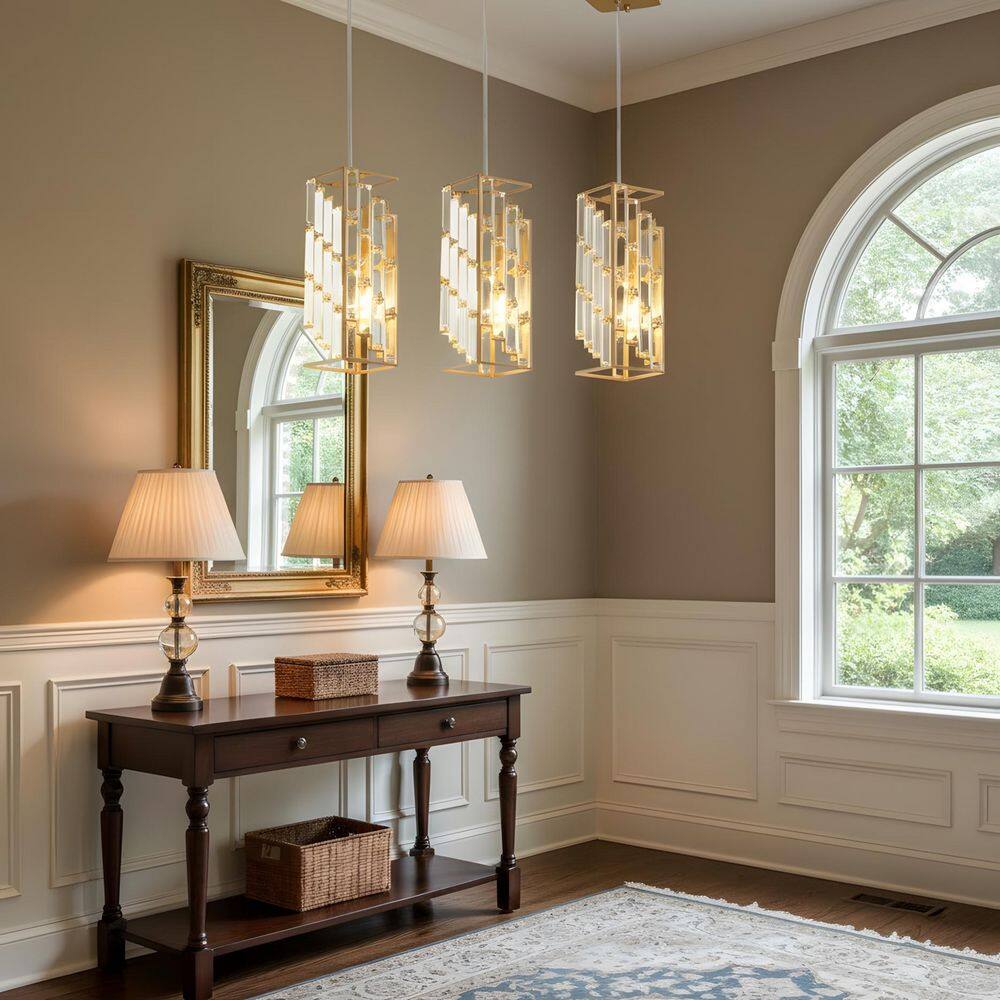 4.1 in. 1-Light Gold Modern Prismatic Shade Pendant Light, 3-Piece Set price history on PriceWatchPro