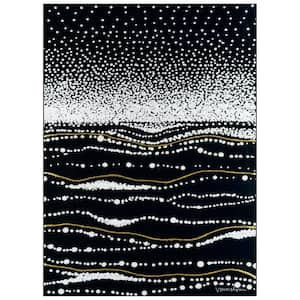 Black 8 ft. x 10 ft. Infinity Sands II Washable Art Area Rug