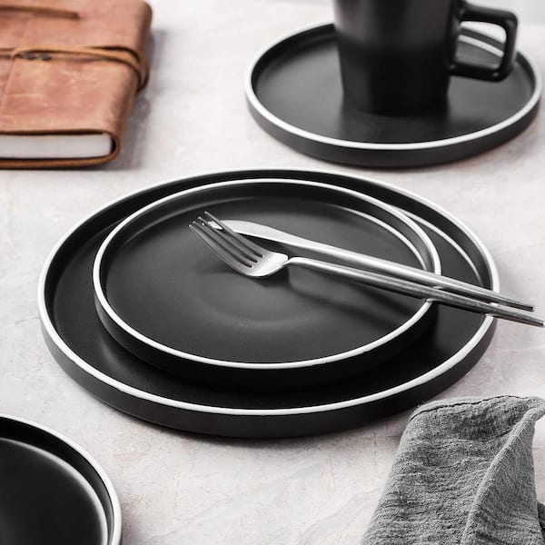 Home Decorators Collection Chastain Solid 32-Piece Matte Black Stoneware Dinnerware Set (Service for 8)