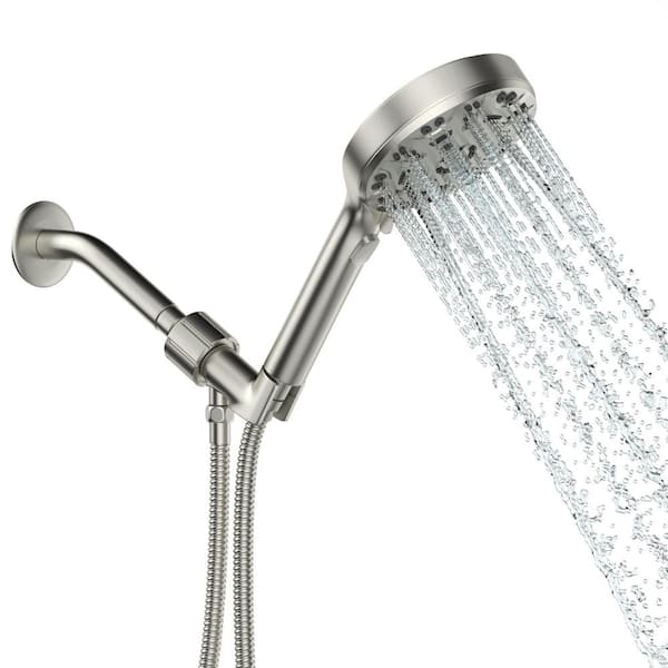 LORDEAR 8-Spray Patterns with 1.8 GPM 4.7 in. Wall Mount Handheld Shower Head in Brushed Nickel