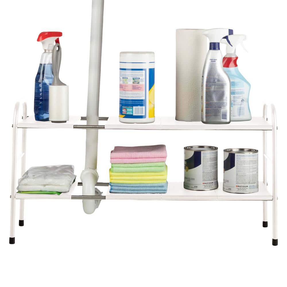White Adjustable 2-Tier Under Sink Organizer with Removable Panels