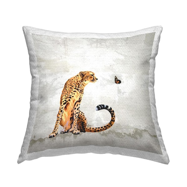 Stupell Industries Wild Cheetah Butterfly Animals Orange Square Outdoor Throw Pillow