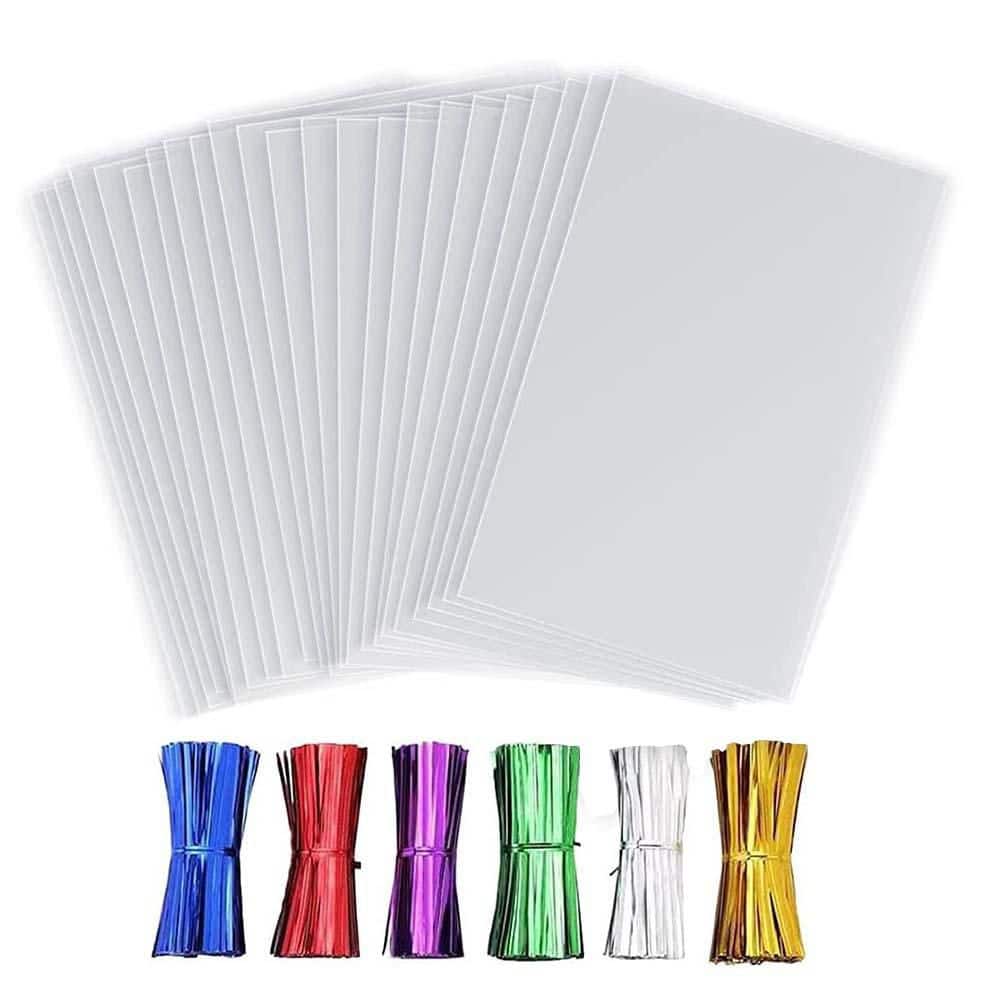 3 in. x 11 in. Clear Cellophane Treat Bags 100-Piece with 6 Mix Colors Twist Ties for Gift Bakery Party Favor Packaging price history on PriceWatchPro