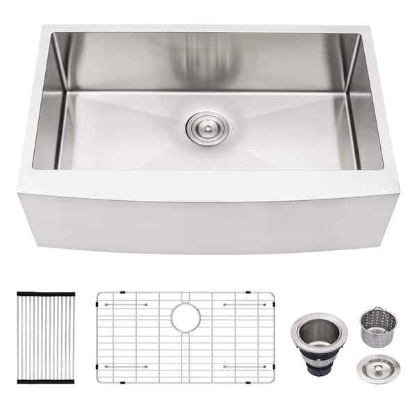 27 in. Single Bowl 16-Gauge T304 Stainless Steel Farmhouse Kitchen Sink with Bottom Grid and Strainer