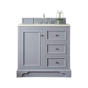 De Soto 37.3 in. W x 23.5 in. D x 36.3 in. H Single Bath Vanity in Silver Gray with Marble Top in Carrara White