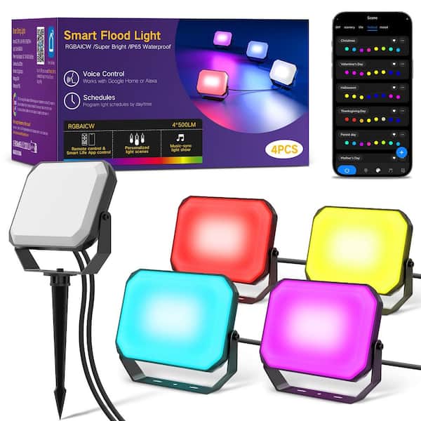 24-Watt Equivalent 2000 Lumen Black Integrated LED Landscape Flood Light Outdoor Flood Light RGB Color Changing (4-Pack)