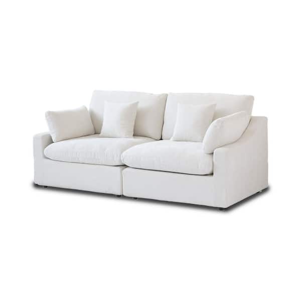 82 in. Beige Slope Arm Linen 2-Seater Modular Free Combination Loveseat
