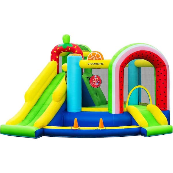 Fruit Theme Inflatable Bounce House with Slide and 450-Watt Air Blower