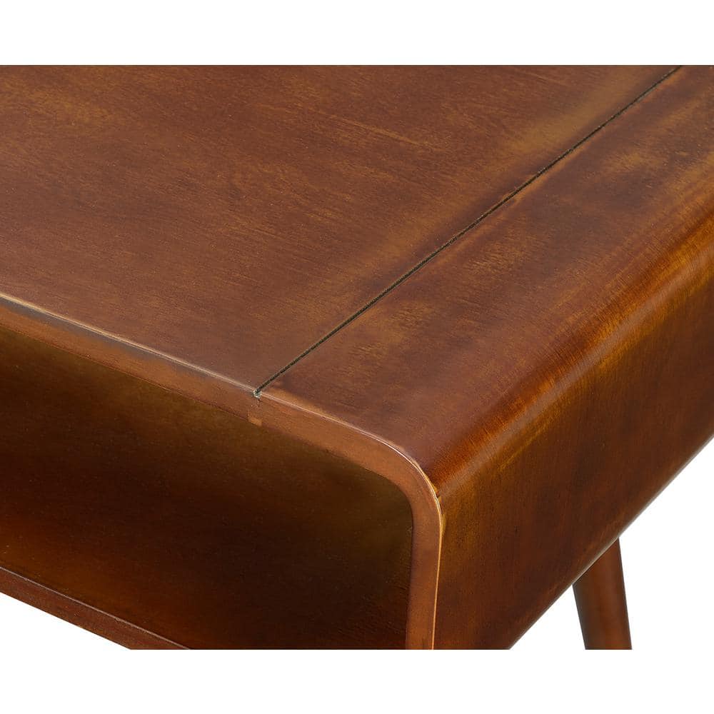 Espresso Birch and Poplar Mid-Century Rectangular End Table with Shelf