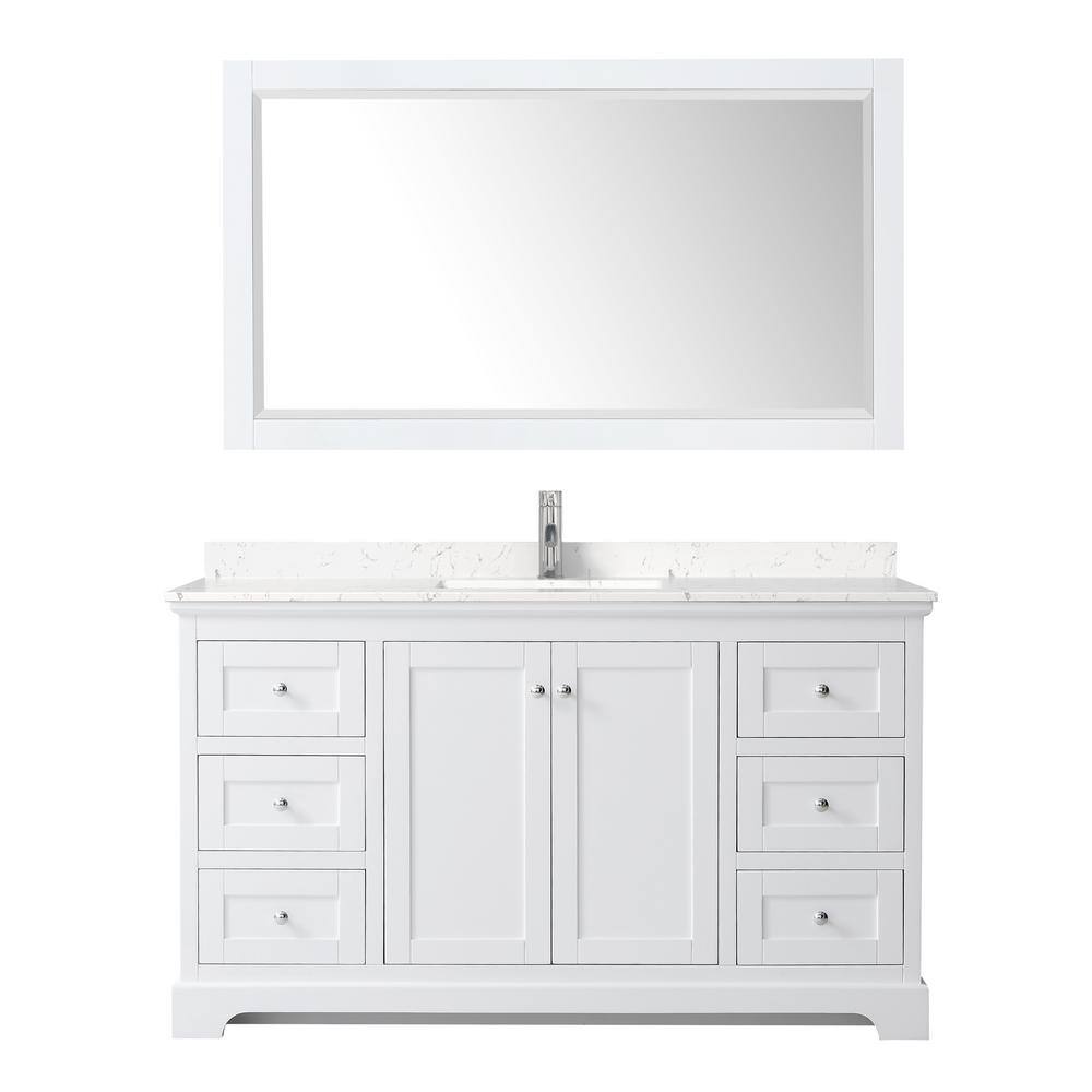 Avery 60" White Vanity with Carrara Marble Top and Mirror