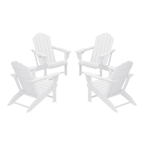Aderson Set of 4 All Weather Fade Resistant Outdoor Patio HDPE Adirondack Chairs with Cup Holders in White
