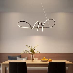 Aasim 1-Light Geometric Irregular Linear Dimmable Kitchen Island Light Integrated LED 3000K Warm Light Black Chandelier