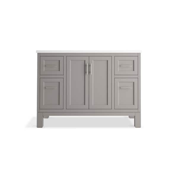 KOHLER Quo 49in. Single Sink Freestanding Mohair Grey Bath Vanity with White Quartz Top Assembled