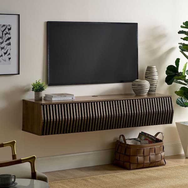 MODWAY Vaughn 64 in. Wall Mounted TV Stand in Walnut EEI-7164-WAL