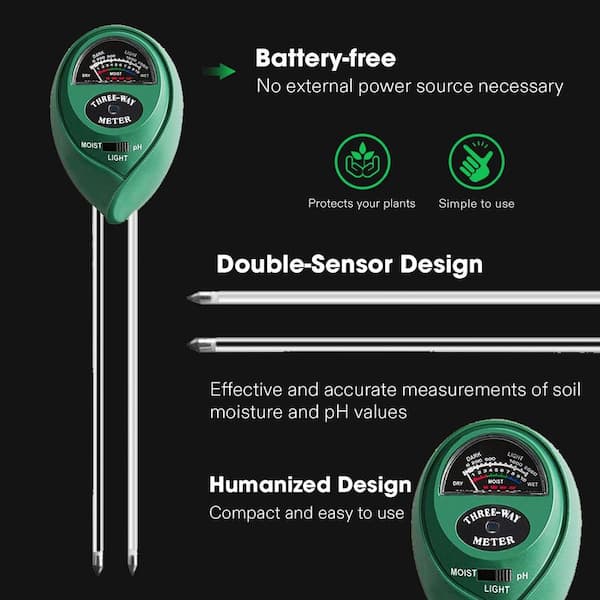 Soil Moisture Meter, Plant Moisture Monitor for Garden, Lawn, Farm, Indoor  and Outdoor, Green, No Battery Required B09VC2825P - The Home Depot