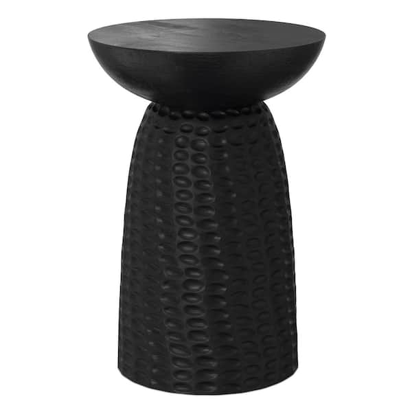 Boyd 16 in. W Black Round Solid Mango Wood End Table with Handcrafted Design