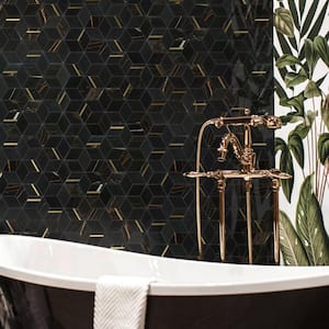 Natural Dorato Black Gold 11.42 in. x 13.39 in. Hexagon Polished Marble Mosaic Tile (10.7 sq. ft./Case)