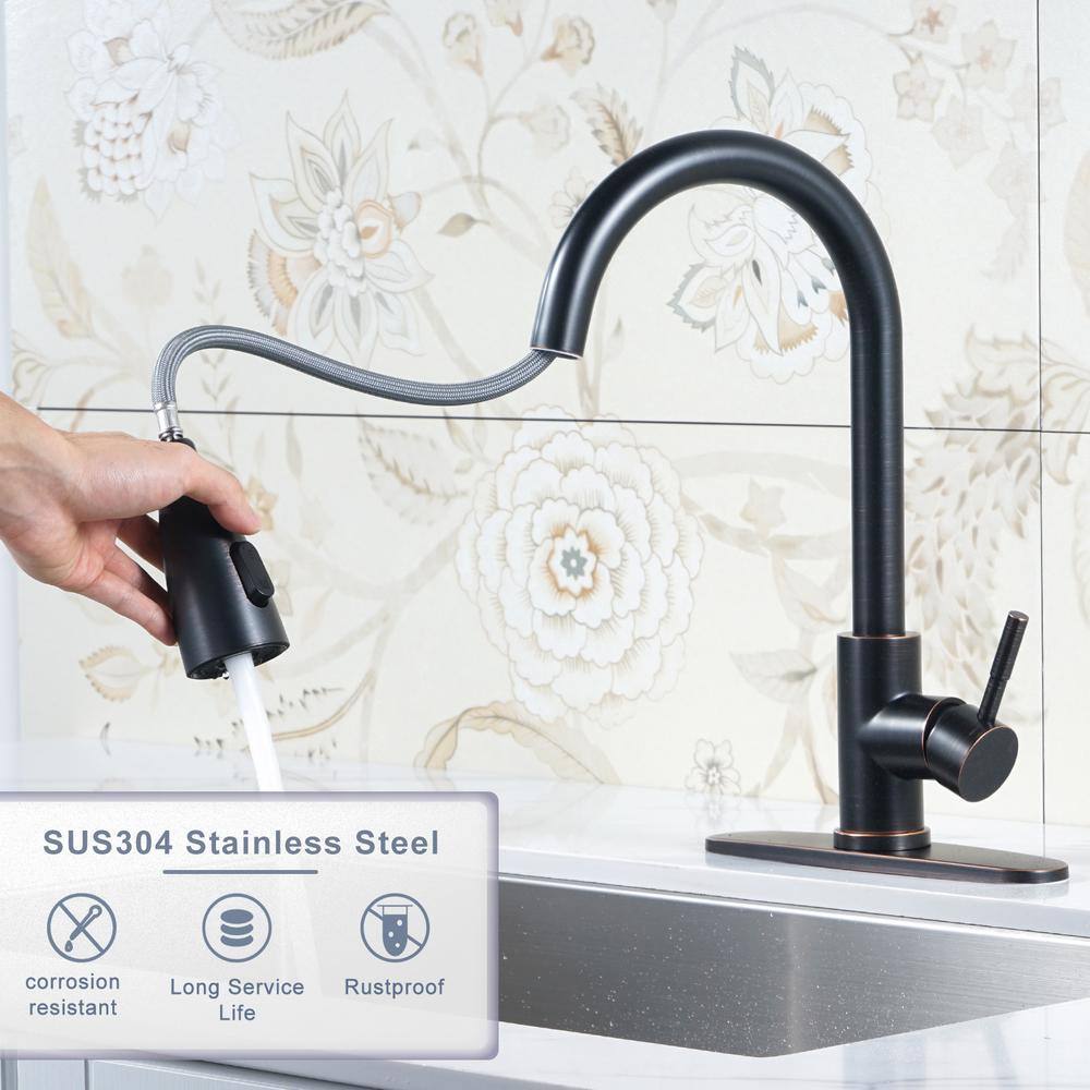 Oil Rubbed Bronze Pull Down Kitchen Faucet with Spray