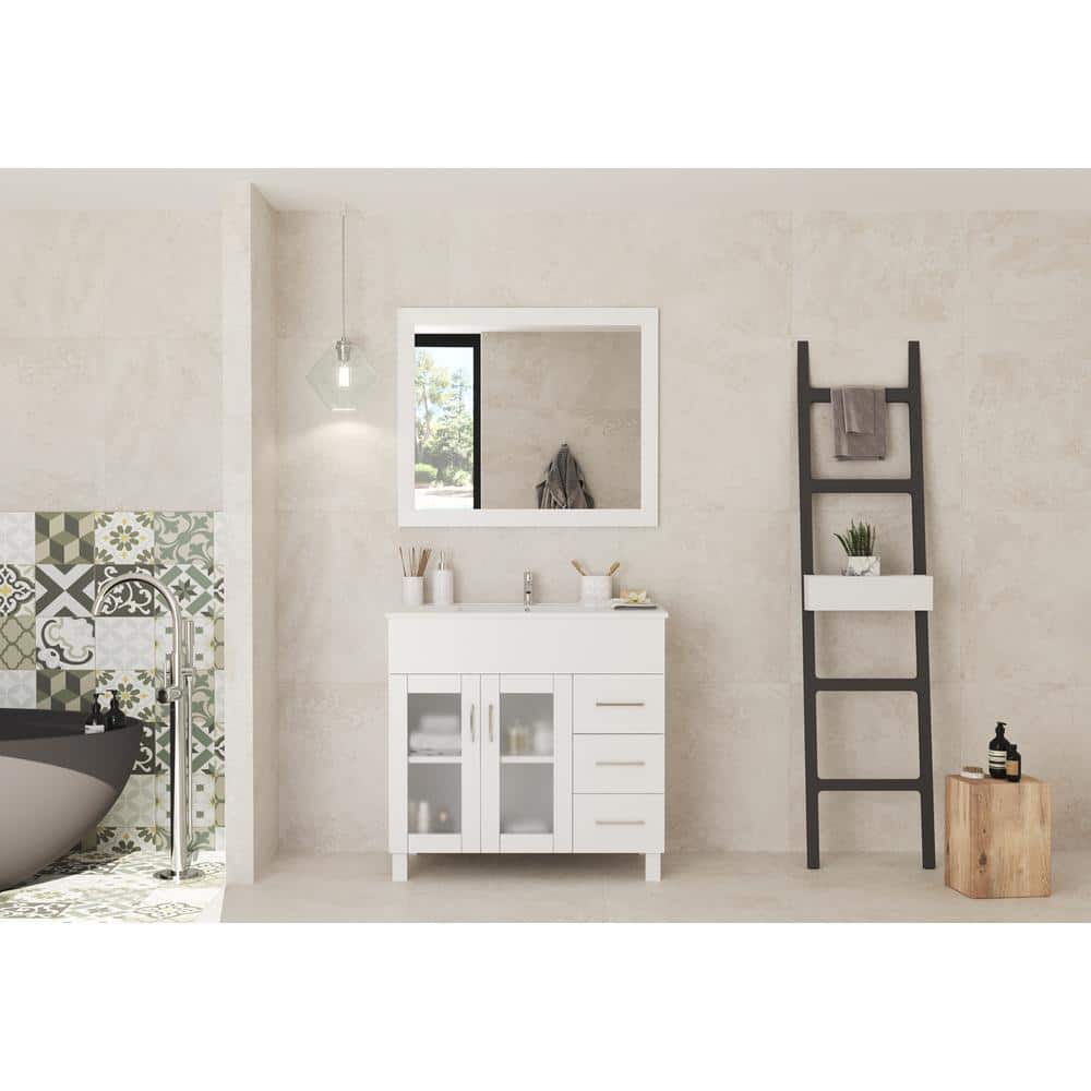 Nova 36" White Ceramic Basin Freestanding Bathroom Vanity