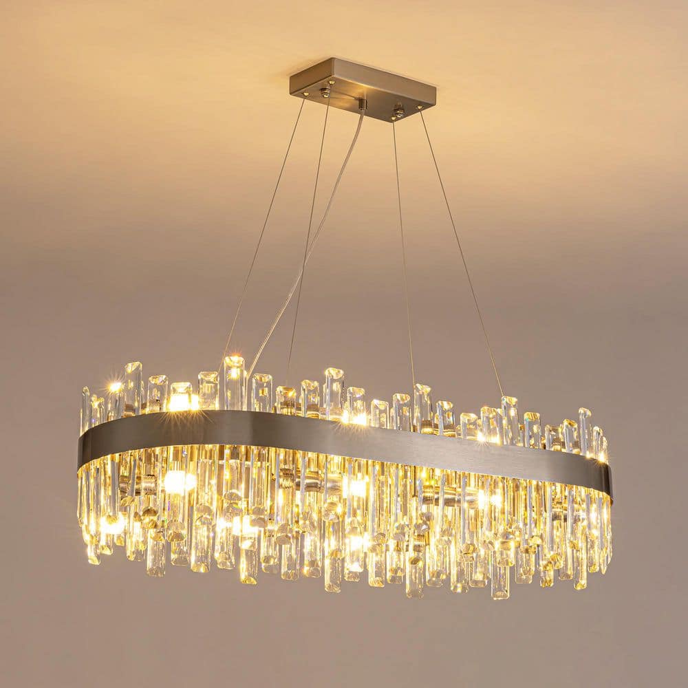 35.4 in. Dimmable 16-Light Crystal Chandelier Modern Chrome Ellipse Chandelier with Clear Crystal Accents price history on PriceWatchPro