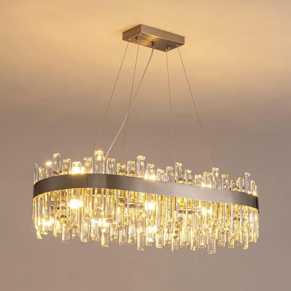 35.4 in. Dimmable 16-Light Crystal Chandelier Modern Chrome Ellipse Chandelier with Clear Crystal Accents