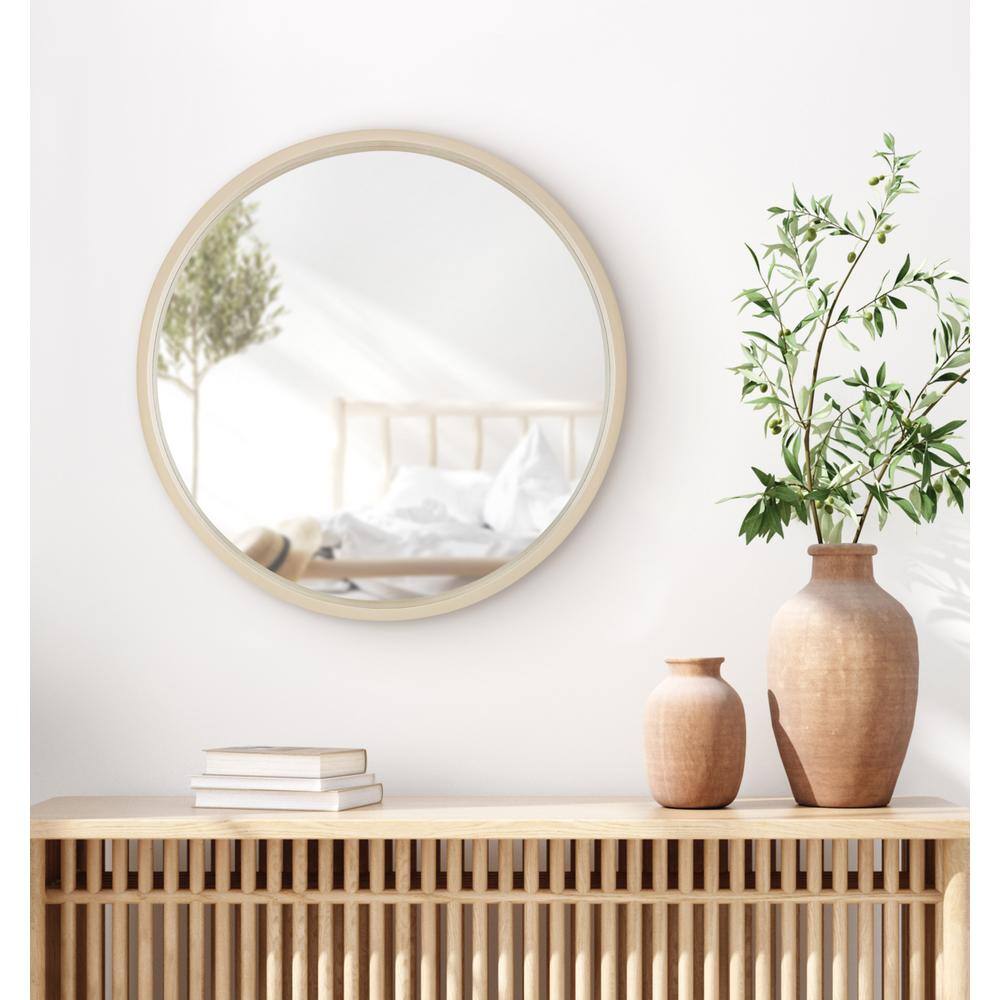 Travis 24" Round Natural Wood Accent Wall Mirror