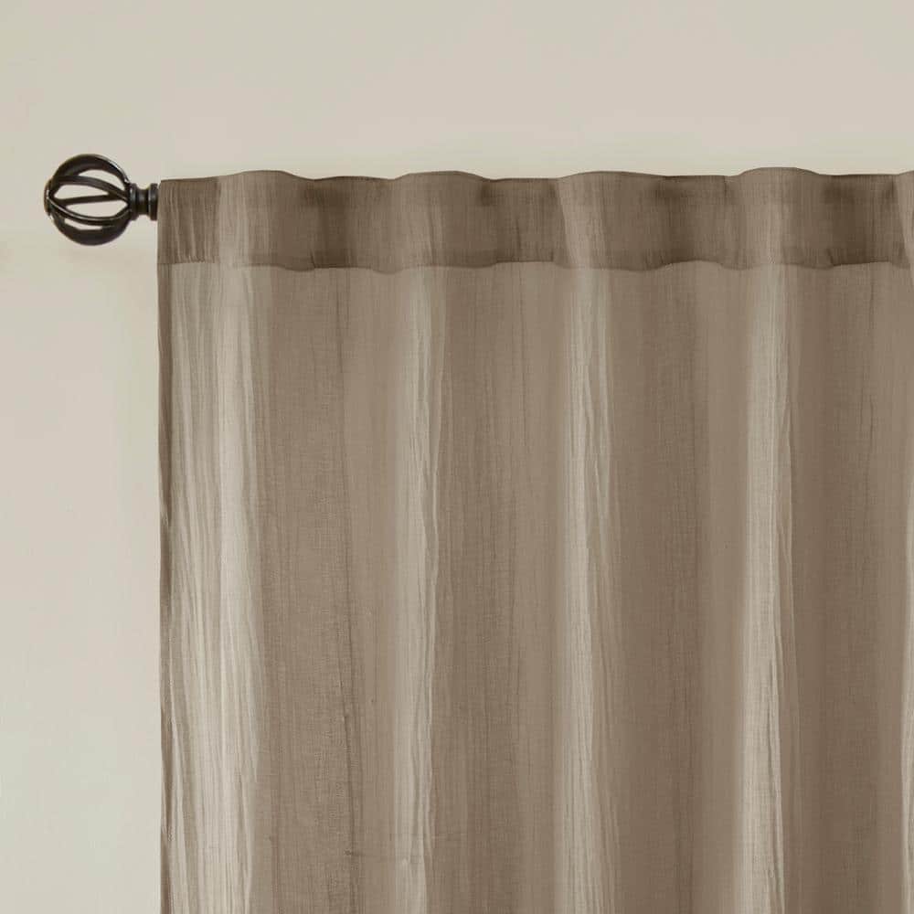 Taupe Sheer Ground Length Polyester Curtain Panel Pair