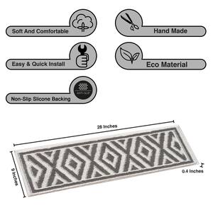 Sofihas, White/Gray 9 in. x 28 in. Shag Polypropylene w/TPE Backing Carpet Stair Tread Covers, (Set of 14)