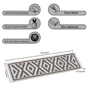 Sofihas, White/Gray 9 in. x 28 in. Shag Polypropylene w/TPE Backing Carpet Stair Tread Covers, (Set of 14)