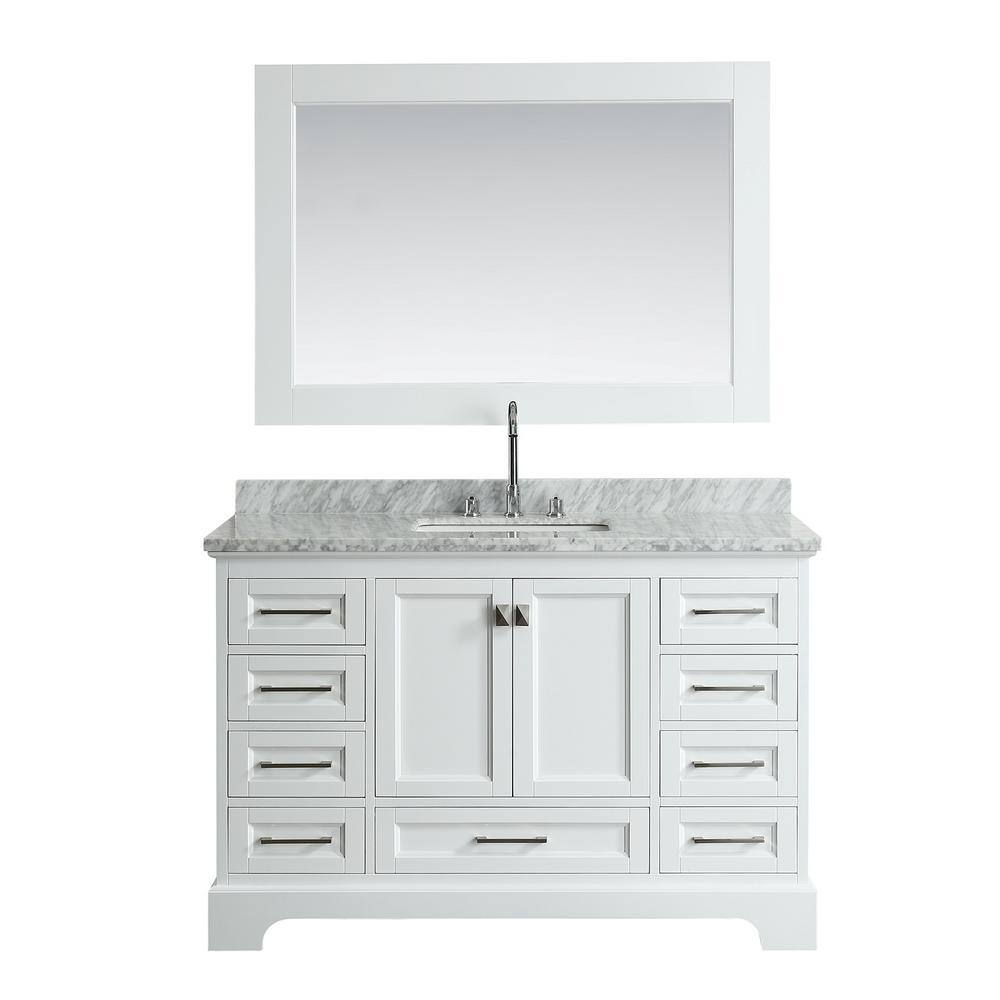 Design Element Omega 54 In W X 22 In D Vanity In White With Marble Vanity Top In White With White Basin And Mirror Dec068d W The Home Depot