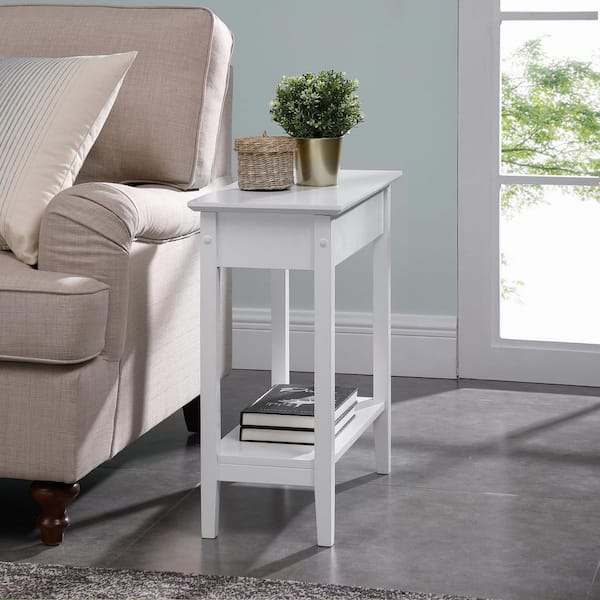 MAYKOOSH 11 in. White Slim Flip-Top Side Table with Drawer and Storage Shelf, Narrow End Table Nightstand for Bedrooms