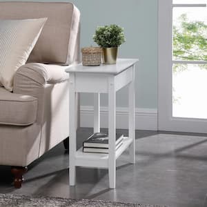 White 1-Drawer Narrow End Table with Storage, Nightstand Flip Top Narrow Side Tables for Small Spaces, Slim End Table