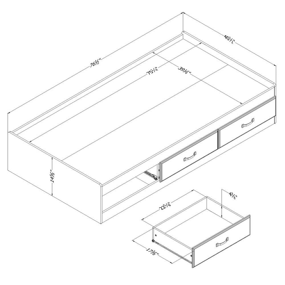 Twin Fall Oak Wood Frame Platform Bed with 3 Storage Drawers