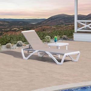 Patio Chair Set Plastic Outdoor Chaise Lounge Chairs with Table for Outside Beach in-Pool Lawn Poolside, Beige