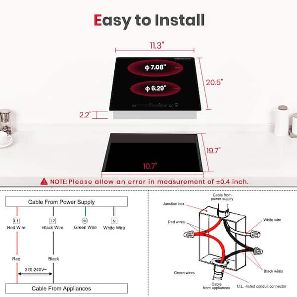 12 in. Induction Cooktop Smooth Top with 2 Elements Built-In in Black